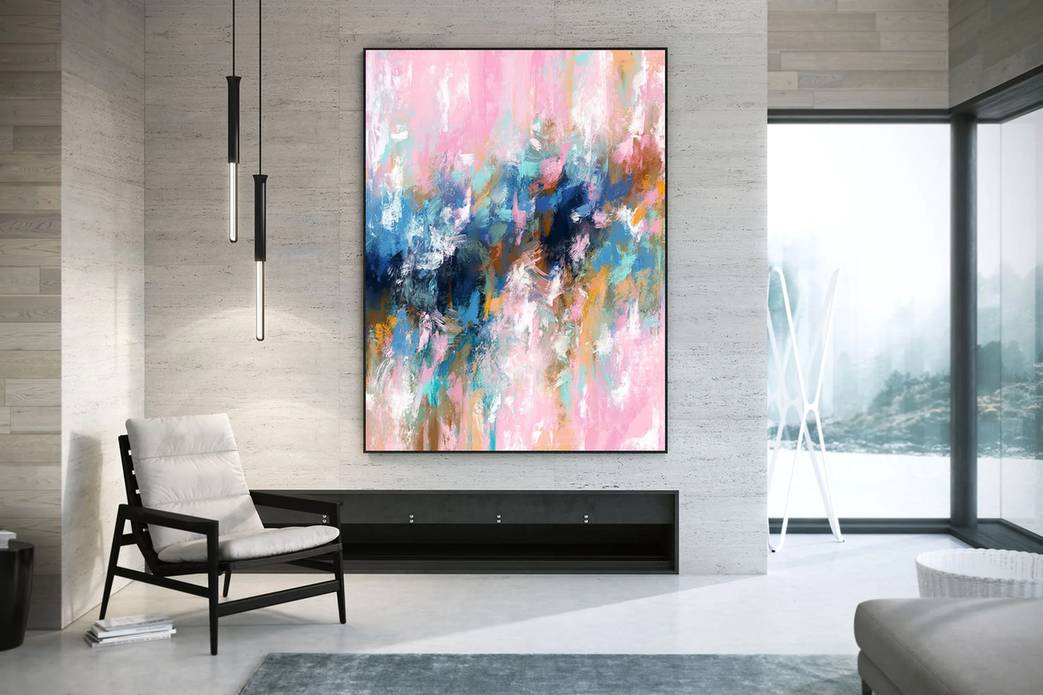 Blue Handmade Hand-painted Contemporary Abstract Canvas Artwork ABWB9